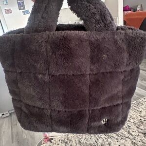 Lululemon Quilted Grid Tote Mini Bag - Black Plush Fleece Faux Fur